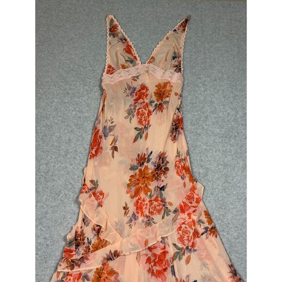 Intimately Free People Womens Size S Stay A While Floral Ruffle Maxi Dress Sheer - Picture 8 of 11